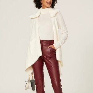 KF/KaufmanFranco‎ White Fur Collar Wool Blend Cardigan Vest Size XS